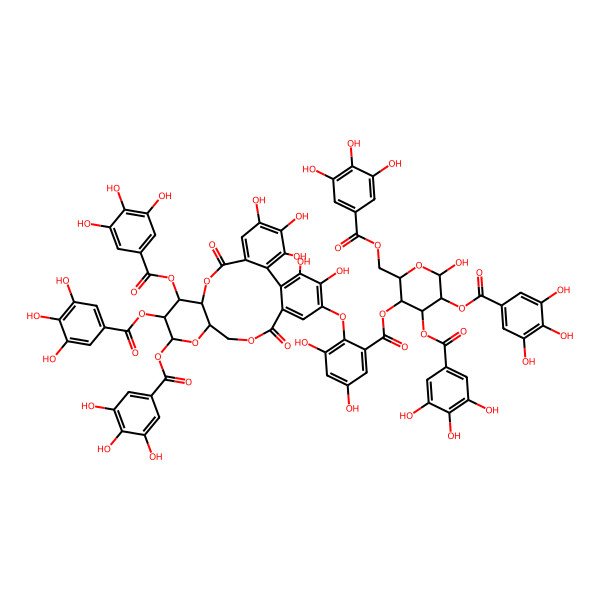 2D Structure of [(2R,3R,4S,5R)-3-[3,5-dihydroxy-2-[[(10R,11S,12R,13S,15R)-3,4,5,22,23-pentahydroxy-8,18-dioxo-11,12,13-tris[(3,4,5-trihydroxybenzoyl)oxy]-9,14,17-trioxatetracyclo[17.4.0.02,7.010,15]tricosa-1(23),2,4,6,19,21-hexaen-21-yl]oxy]benzoyl]oxy-6-hydroxy-4,5-bis[(3,4,5-trihydroxybenzoyl)oxy]oxan-2-yl]methyl 3,4,5-trihydroxybenzoate