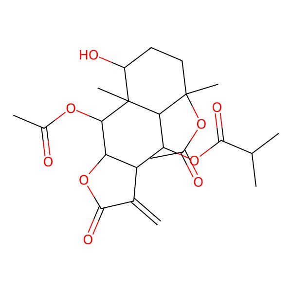 2D Structure of [(3aR,4R,4aS,5R,8R,8aR,9S,9aR)-5,9-diacetyloxy-8-hydroxy-5,8a-dimethyl-3-methylidene-2-oxo-3a,4,4a,6,7,8,9,9a-octahydrobenzo[f][1]benzofuran-4-yl] 2-methylpropanoate