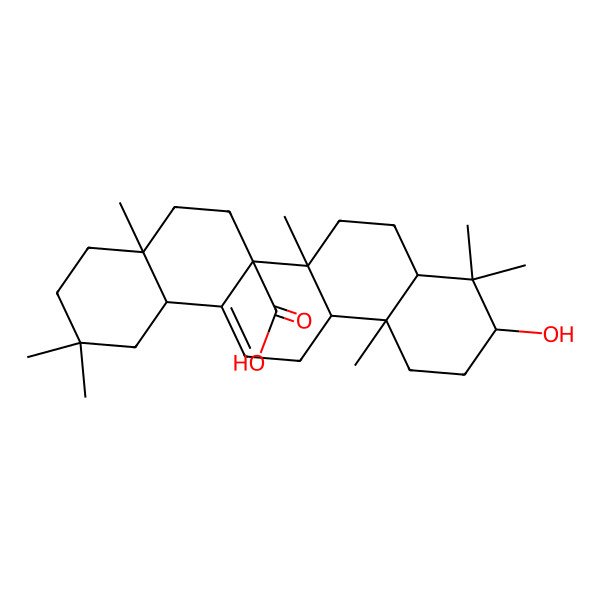 2D Structure of (4aR,6aR,6aR,6bR,8aR,10R,12aR,14bR)-10-hydroxy-2,2,4a,6b,9,9,12a-heptamethyl-1,3,4,5,6,6a,7,8,8a,10,11,12,13,14b-tetradecahydropicene-6a-carboxylic acid 2D Structure of (4aR,6aR,6aR,6bR,8aR,10R,12aR,14bR)-10-hydroxy-2,2,4a,6b,9,9,12a-heptamethyl-1,3,4,5,6,6a,7,8,8a,10,11,12,13,14b-tetradecahydropicene-6a-carboxylic acid
