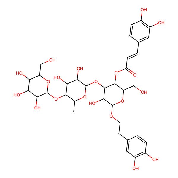 2D Structure of [4-[3,4-Dihydroxy-6-methyl-5-[3,4,5-trihydroxy-6-(hydroxymethyl)oxan-2-yl]oxyoxan-2-yl]oxy-6-[2-(3,4-dihydroxyphenyl)ethoxy]-5-hydroxy-2-(hydroxymethyl)oxan-3-yl] 3-(3,4-dihydroxyphenyl)prop-2-enoate