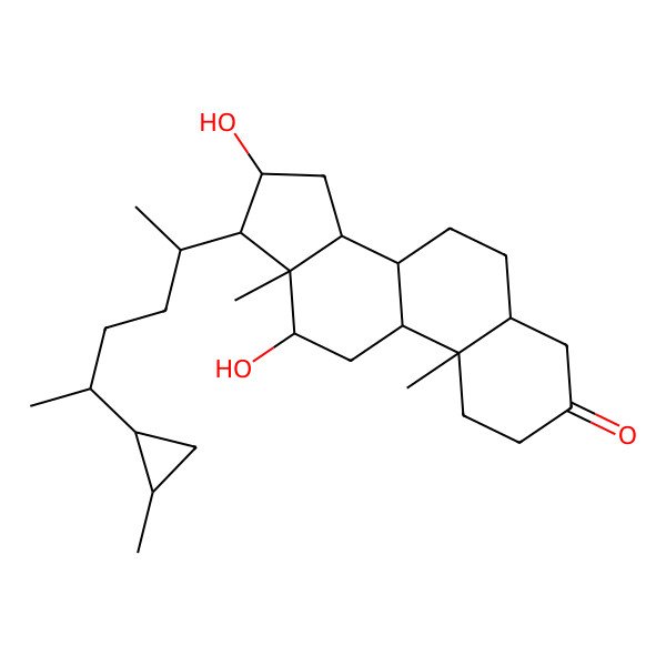 2D Structure of (5S,8R,9S,10S,12R,13S,14S,16R,17R)-12,16-dihydroxy-10,13-dimethyl-17-[(2R,5R)-5-[(1R,2R)-2-methylcyclopropyl]hexan-2-yl]-1,2,4,5,6,7,8,9,11,12,14,15,16,17-tetradecahydrocyclopenta[a]phenanthren-3-one