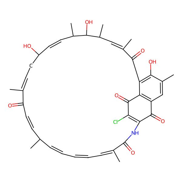 2D Structure of (7E,9S,10S,11R,12E,14S,16E,19E,22E,24Z,26Z)-31-chloro-4,10,14-trihydroxy-3,7,9,11,17,21,27-heptamethyl-29-azatricyclo[28.3.1.05,33]tetratriaconta-1(33),2,4,7,12,16,19,22,24,26,30-undecaene-6,18,28,32,34-pentone
