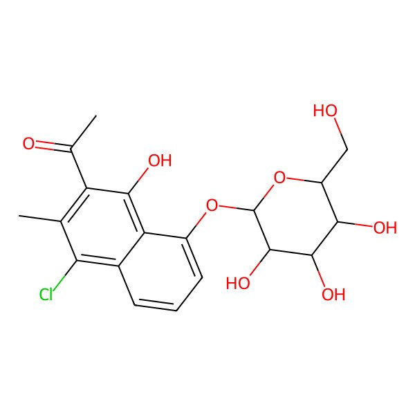 2D Structure of 1-[4-Chloro-1-hydroxy-3-methyl-8-[3,4,5-trihydroxy-6-(hydroxymethyl)oxan-2-yl]oxynaphthalen-2-yl]ethanone