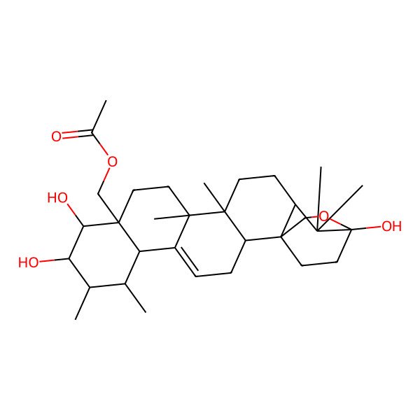 2D Structure of (9,10,20-Trihydroxy-7,8,14,15,19,19-hexamethyl-21-oxahexacyclo[18.2.2.01,18.02,15.05,14.06,11]tetracos-4-en-11-yl)methyl acetate