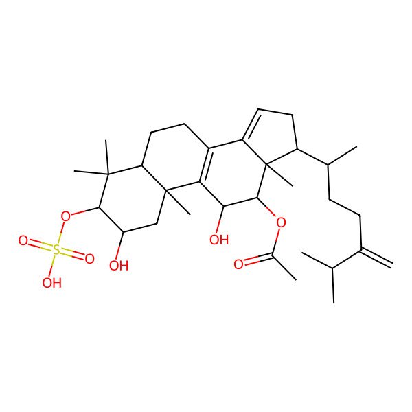 2D Structure of [2,11-Dihydroxy-4,4,10,13-tetramethyl-17-(6-methyl-5-methylideneheptan-2-yl)-3-sulfooxy-1,2,3,5,6,7,11,12,16,17-decahydrocyclopenta[a]phenanthren-12-yl] acetate