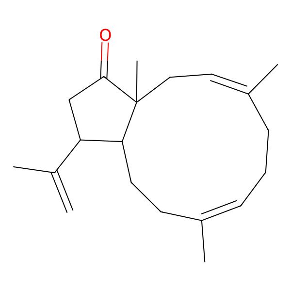 2D Structure of (1S,3aR,9E,12aS)-3a,6,10-trimethyl-1-prop-1-en-2-yl-1,2,4,7,8,11,12,12a-octahydrocyclopenta[11]annulen-3-one