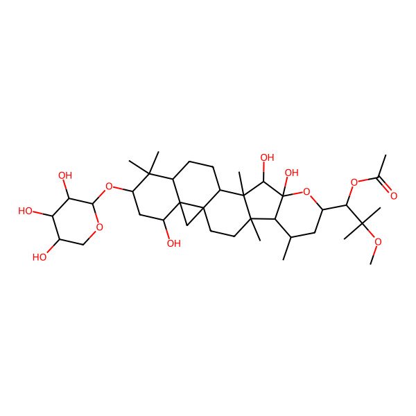 2D Structure of [2-Methoxy-2-methyl-1-[10,11,20-trihydroxy-4,6,12,17,17-pentamethyl-18-(3,4,5-trihydroxyoxan-2-yl)oxy-9-oxahexacyclo[11.9.0.01,21.04,12.05,10.016,21]docosan-8-yl]propyl] acetate