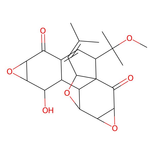2D Structure of (1S,2S,6R,8S,9R,10S,11S,12R,13S,15R,17R)-9-hydroxy-2-(2-methoxypropan-2-yl)-17-(2-methylprop-1-enyl)-7,14,18-trioxahexacyclo[10.4.2.01,11.04,10.06,8.013,15]octadec-3-ene-5,16-dione