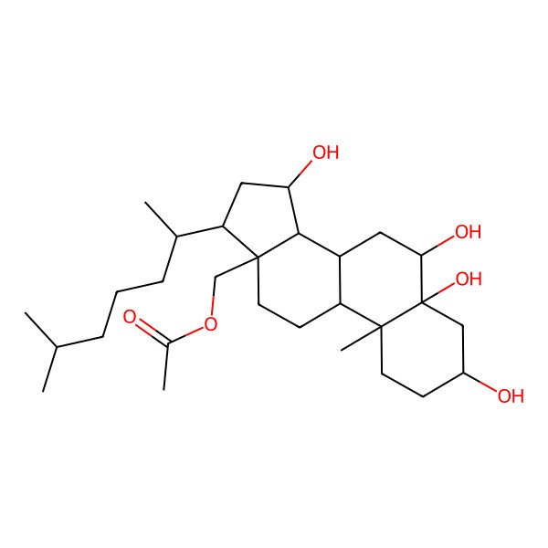 2D Structure of [3,5,6,15-Tetrahydroxy-10-methyl-17-(6-methylheptan-2-yl)-1,2,3,4,6,7,8,9,11,12,14,15,16,17-tetradecahydrocyclopenta[a]phenanthren-13-yl]methyl acetate