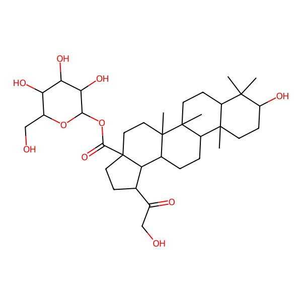 2D Structure of [(2S,3R,4S,5S,6R)-3,4,5-trihydroxy-6-(hydroxymethyl)oxan-2-yl] (1R,3aS,5aR,5bR,7aR,9S,11aR,11bR,13aR,13bS)-9-hydroxy-1-(2-hydroxyacetyl)-5a,5b,8,8,11a-pentamethyl-1,2,3,4,5,6,7,7a,9,10,11,11b,12,13,13a,13b-hexadecahydrocyclopenta[a]chrysene-3a-carboxylate
