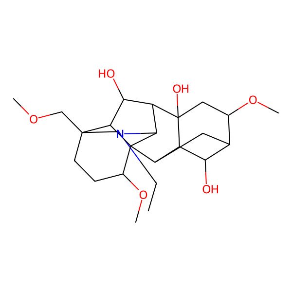 2D Structure of 11-Ethyl-6,16-dimethoxy-13-(methoxymethyl)-11-azahexacyclo[7.7.2.12,5.01,10.03,8.013,17]nonadecane-4,8,18-triol
