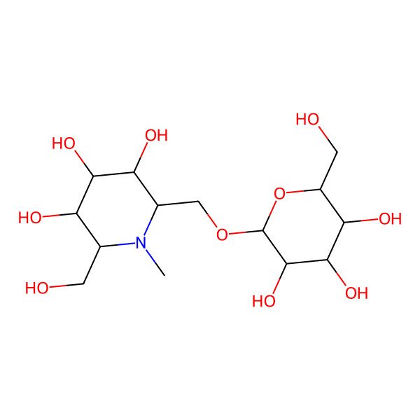 2D Structure of (2R,3R,4S,5S,6R)-2-(hydroxymethyl)-1-methyl-6-[[(2R,3R,4S,5S,6R)-3,4,5-trihydroxy-6-(hydroxymethyl)oxan-2-yl]oxymethyl]piperidine-3,4,5-triol