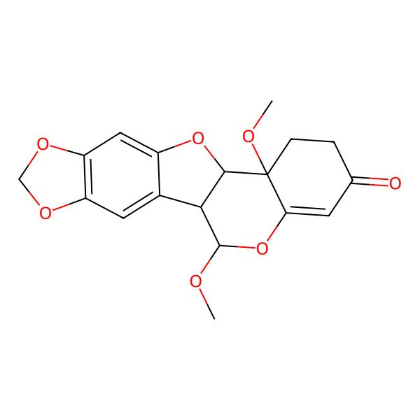 2D Structure of (1R,12R,13S,20S)-13,20-dimethoxy-5,7,11,19-tetraoxapentacyclo[10.8.0.02,10.04,8.013,18]icosa-2,4(8),9,17-tetraen-16-one