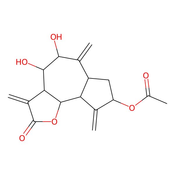 2D Structure of [(3aS,4R,5R,6aR,8S,9aR,9bR)-4,5-dihydroxy-3,6,9-trimethylidene-2-oxo-3a,4,5,6a,7,8,9a,9b-octahydroazuleno[4,5-b]furan-8-yl] acetate