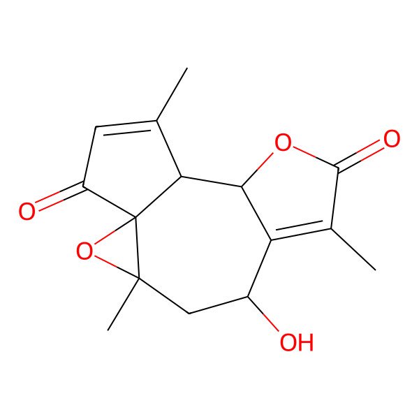 2D Structure of (1R,3S,5S,10S,11S)-5-hydroxy-3,7,12-trimethyl-2,9-dioxatetracyclo[9.3.0.01,3.06,10]tetradeca-6,12-diene-8,14-dione