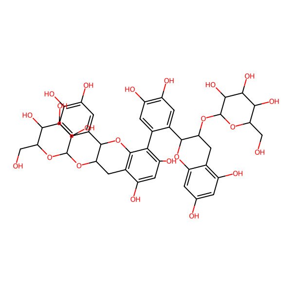 2D Structure of (2R,3R,4S,5S,6R)-2-[[(2R,3S)-2-(3,4-dihydroxyphenyl)-8-[2-[(2R,3S)-5,7-dihydroxy-3-[(2R,3R,4S,5S,6R)-3,4,5-trihydroxy-6-(hydroxymethyl)oxan-2-yl]oxy-3,4-dihydro-2H-chromen-2-yl]-4,5-dihydroxyphenyl]-5,7-dihydroxy-3,4-dihydro-2H-chromen-3-yl]oxy]-6-(hydroxymethyl)oxane-3,4,5-triol