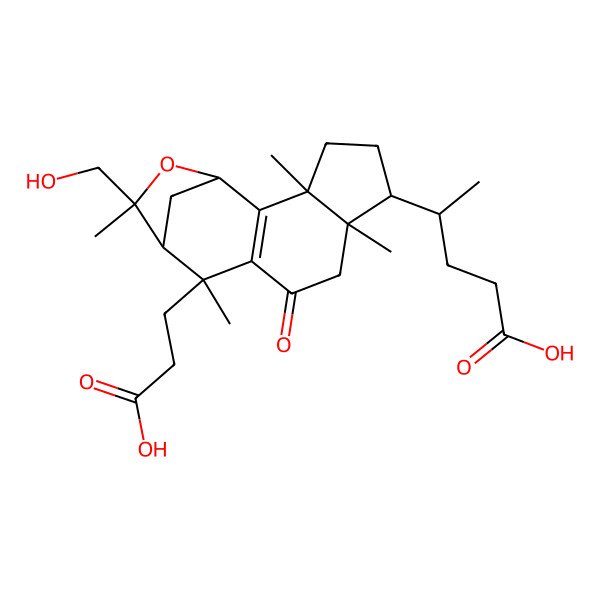 2D Structure of 4-[11-(2-Carboxyethyl)-13-(hydroxymethyl)-3,7,11,13-tetramethyl-9-oxo-14-oxatetracyclo[10.2.1.02,10.03,7]pentadec-2(10)-en-6-yl]pentanoic acid