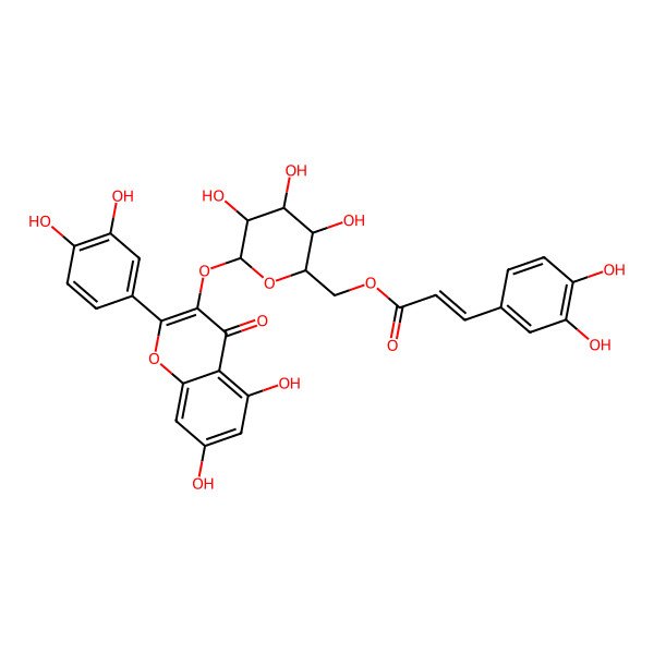 2D Structure of [(2S,3R,4R,5S,6R)-6-[2-(3,4-dihydroxyphenyl)-5,7-dihydroxy-4-oxochromen-3-yl]oxy-3,4,5-trihydroxyoxan-2-yl]methyl (E)-3-(3,4-dihydroxyphenyl)prop-2-enoate