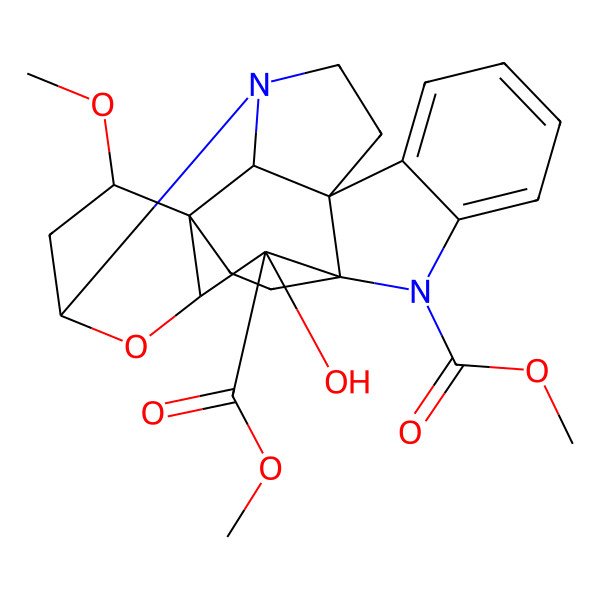 2D Structure of dimethyl (1S,2R,6R,14S,15R,16R,18S,20S)-15-hydroxy-20-methoxy-17-oxa-3,13-diazaheptacyclo[12.6.2.01,16.02,6.03,18.06,14.07,12]docosa-7,9,11-triene-13,15-dicarboxylate