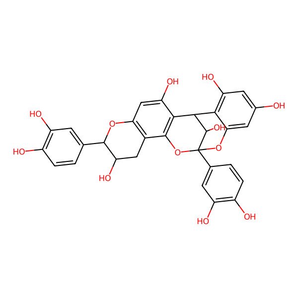 2D Structure of (1S,7R,8R,21R)-7,13-bis(3,4-dihydroxyphenyl)-6,12,14-trioxapentacyclo[11.7.1.02,11.05,10.015,20]henicosa-2(11),3,5(10),15,17,19-hexaene-3,8,17,19,21-pentol