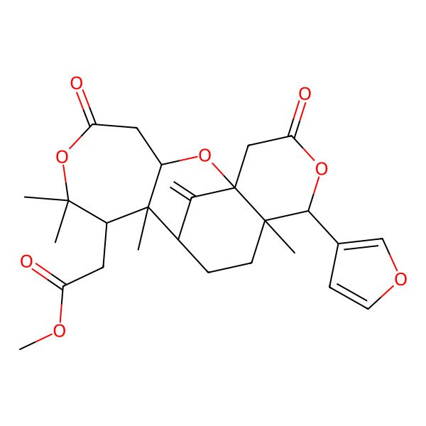 2D Structure of Methyl 2-[14-(furan-3-yl)-7,7,9,13-tetramethyl-18-methylidene-5,16-dioxo-2,6,15-trioxatetracyclo[8.7.1.01,13.03,9]octadecan-8-yl]acetate