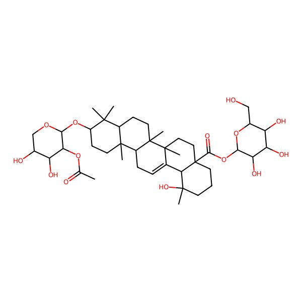 2D Structure of [3,4,5-Trihydroxy-6-(hydroxymethyl)oxan-2-yl] 10-(3-acetyloxy-4,5-dihydroxyoxan-2-yl)oxy-1-hydroxy-1,6a,6b,9,9,12a-hexamethyl-2,3,4,5,6,6a,7,8,8a,10,11,12,13,14b-tetradecahydropicene-4a-carboxylate