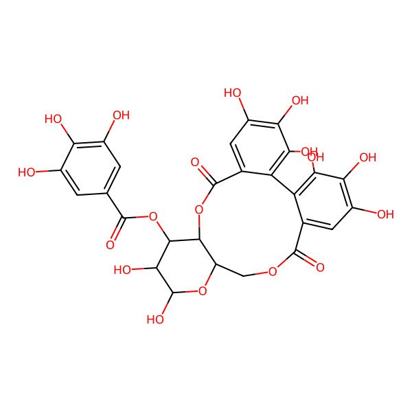 2D Structure of (3,4,5,12,13,21,22,23-Octahydroxy-8,18-dioxo-9,14,17-trioxatetracyclo[17.4.0.02,7.010,15]tricosa-1(23),2,4,6,19,21-hexaen-11-yl) 3,4,5-trihydroxybenzoate