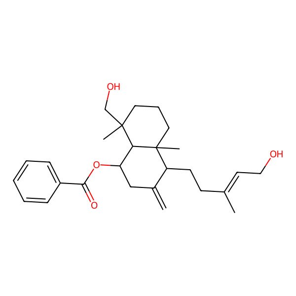 2D Structure of [(1R,4R,4aR,8R,8aR)-8-(hydroxymethyl)-4-[(E)-5-hydroxy-3-methylpent-3-enyl]-4a,8-dimethyl-3-methylidene-2,4,5,6,7,8a-hexahydro-1H-naphthalen-1-yl] benzoate