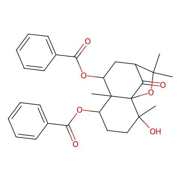 2D Structure of [(1R,2S,5S,6S,7S,9S)-7-benzoyloxy-2-hydroxy-2,6,10,10-tetramethyl-12-oxo-11-oxatricyclo[7.2.1.01,6]dodecan-5-yl] benzoate