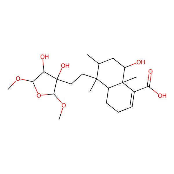 2D Structure of (5S,6R,8S,8aR)-5-[2-[(2S,4S,5R)-3,4-dihydroxy-2,5-dimethoxyoxolan-3-yl]ethyl]-8-hydroxy-5,6,8a-trimethyl-3,4,4a,6,7,8-hexahydronaphthalene-1-carboxylic acid