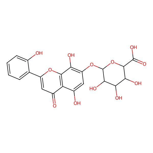 2D Structure of (2S,3S,4S,5R,6S)-6-[5,8-dihydroxy-2-(2-hydroxyphenyl)-4-oxochromen-7-yl]oxy-3,4,5-trihydroxyoxane-2-carboxylic acid
