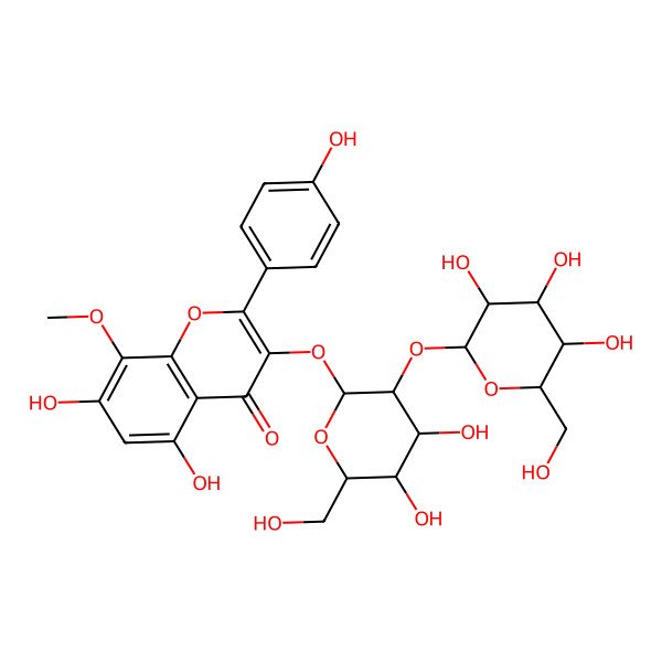 2D Structure of 3-[(2-O-beta-D-Glucopyranosyl-beta-D-glucopyranosyl)oxy]-5,7-dihydroxy-2-(4-hydroxyphenyl)-8-methoxy-4H-1-benzopyran-4-one
