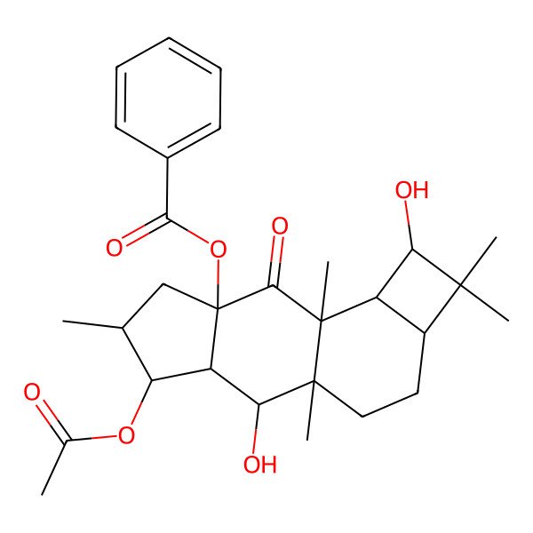 2D Structure of [(1S,2S,3R,4R,5S,7S,9R,10S,11S,13R)-4-acetyloxy-2,11-dihydroxy-1,5,9,12,12-pentamethyl-8-oxo-7-tetracyclo[7.6.0.03,7.010,13]pentadecanyl] benzoate