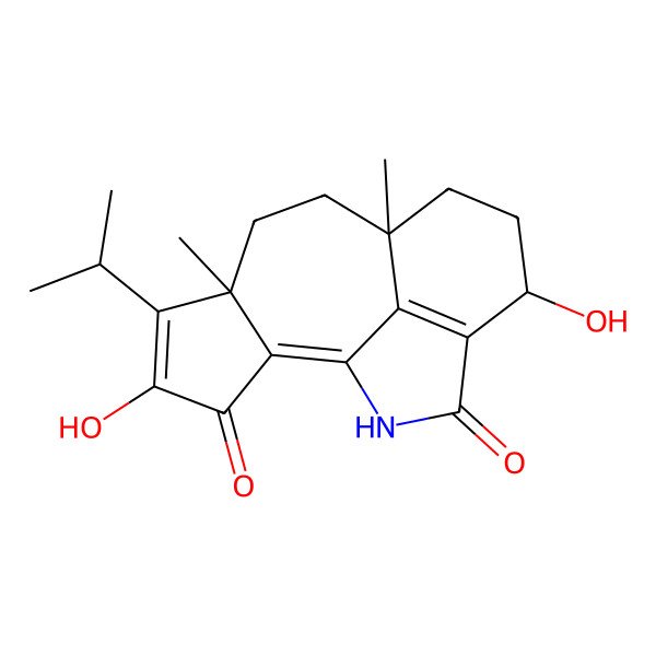 2D Structure of 4,12-Dihydroxy-6,9-dimethyl-5-propan-2-yl-15-azatetracyclo[7.6.1.02,6.013,16]hexadeca-1,4,13(16)-triene-3,14-dione