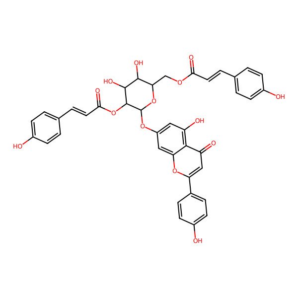 2D Structure of [3,4-Dihydroxy-6-[5-hydroxy-2-(4-hydroxyphenyl)-4-oxochromen-7-yl]oxy-5-[3-(4-hydroxyphenyl)prop-2-enoyloxy]oxan-2-yl]methyl 3-(4-hydroxyphenyl)prop-2-enoate