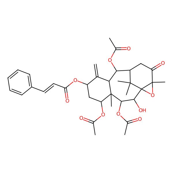 2D Structure of (3,5,10-Triacetyloxy-2-hydroxy-4,14,16,16-tetramethyl-8-methylidene-13-oxo-15-oxatetracyclo[9.4.1.01,14.04,9]hexadecan-7-yl) 3-phenylprop-2-enoate