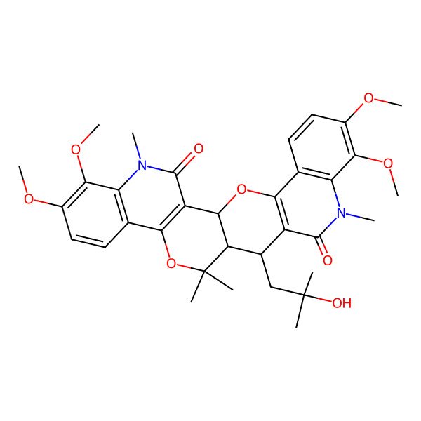 2D Structure of 15-(2-Hydroxy-2-methylpropyl)-6,7,20,21-tetramethoxy-4,13,13,18-tetramethyl-12,26-dioxa-4,18-diazahexacyclo[12.12.0.02,11.05,10.016,25.019,24]hexacosa-2(11),5(10),6,8,16(25),19(24),20,22-octaene-3,17-dione