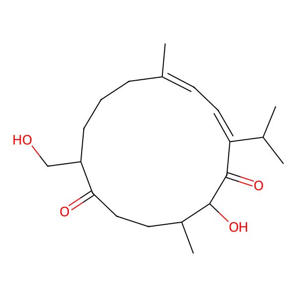 2D Structure of (4R,5S,14S)-5-hydroxy-14-(hydroxymethyl)-4,10-dimethyl-7-propan-2-ylcyclotetradeca-7,9-diene-1,6-dione