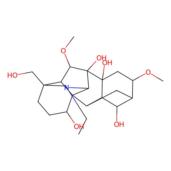 2D Structure of (1S,2R,3R,4S,5S,6S,8R,9S,10S,13S,16S,17R,18R)-11-ethyl-13-(hydroxymethyl)-6,18-dimethoxy-11-azahexacyclo[7.7.2.12,5.01,10.03,8.013,17]nonadecane-4,8,9,16-tetrol