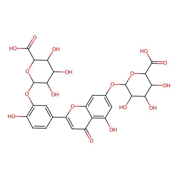 2D Structure of (2S,3S,4S,5S,6S)-6-[2-[3-[(2S,3R,4S,5S,6S)-6-carboxy-3,4,5-trihydroxyoxan-2-yl]oxy-4-hydroxyphenyl]-5-hydroxy-4-oxochromen-7-yl]oxy-3,4,5-trihydroxyoxane-2-carboxylic acid