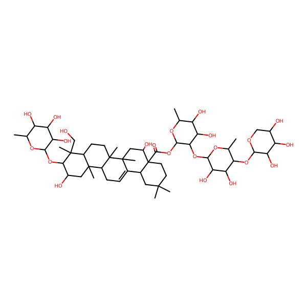 2D Structure of [3-[3,4-Dihydroxy-6-methyl-5-(3,4,5-trihydroxyoxan-2-yl)oxyoxan-2-yl]oxy-4,5-dihydroxy-6-methyloxan-2-yl] 5,11-dihydroxy-9-(hydroxymethyl)-2,2,6a,6b,9,12a-hexamethyl-10-(3,4,5-trihydroxy-6-methyloxan-2-yl)oxy-1,3,4,5,6,6a,7,8,8a,10,11,12,13,14b-tetradecahydropicene-4a-carboxylate