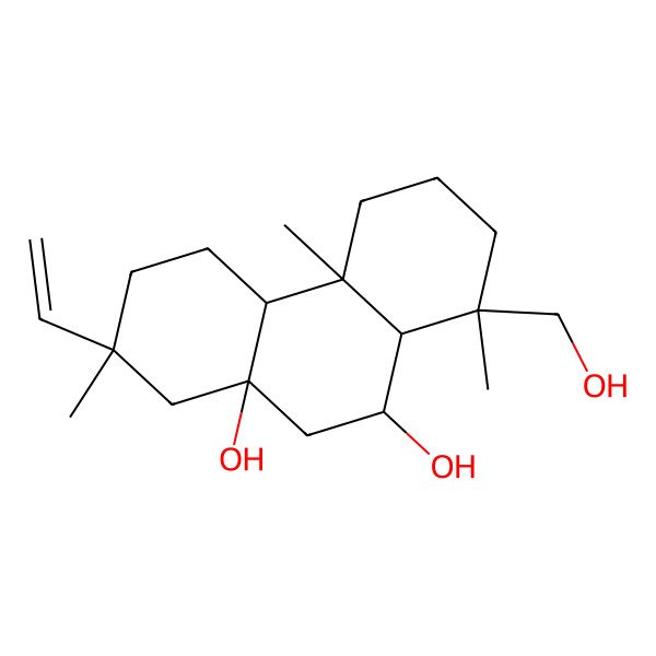 2D Structure of (1R,4aS,4bR,7S,8aR,10S)-7-ethenyl-1-(hydroxymethyl)-1,4a,7-trimethyl-2,3,4,4b,5,6,8,9,10,10a-decahydrophenanthrene-8a,10-diol 2D Structure of (1R,4aS,4bR,7S,8aR,10S)-7-ethenyl-1-(hydroxymethyl)-1,4a,7-trimethyl-2,3,4,4b,5,6,8,9,10,10a-decahydrophenanthrene-8a,10-diol