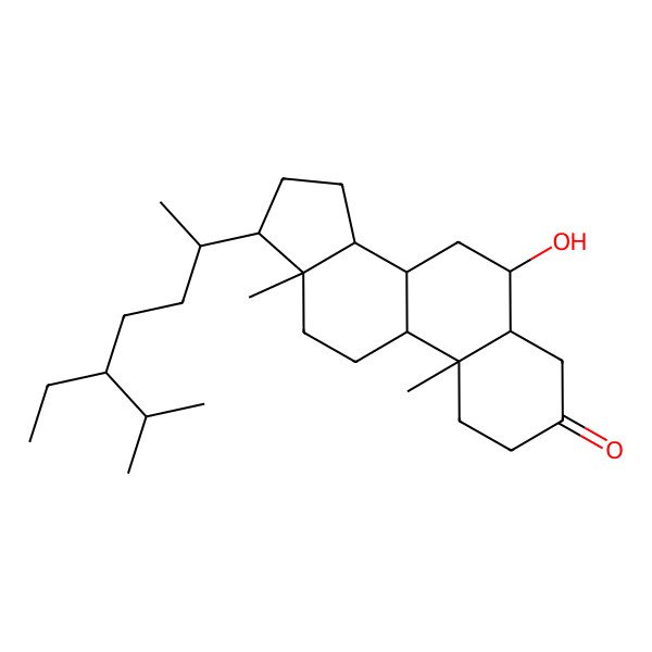 2D Structure of (5S,6R,8S,9S,10R,13R,14S,17R)-17-[(2R,5R)-5-ethyl-6-methylheptan-2-yl]-6-hydroxy-10,13-dimethyl-1,2,4,5,6,7,8,9,11,12,14,15,16,17-tetradecahydrocyclopenta[a]phenanthren-3-one