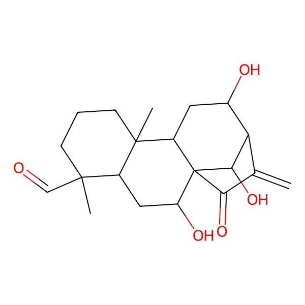 2D Structure of (4beta,7alpha,12alpha,14R)-7,12,14-Trihydroxy-15-oxo-kaur-16-en-18-al 2D Structure of (4beta,7alpha,12alpha,14R)-7,12,14-Trihydroxy-15-oxo-kaur-16-en-18-al