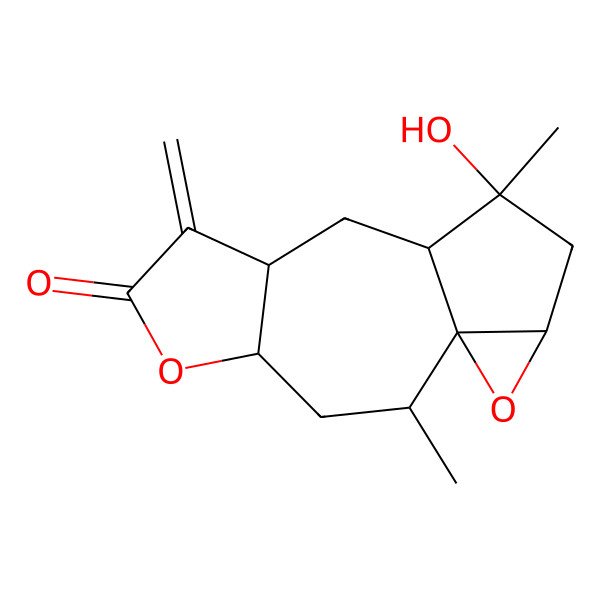 2D Structure of 3aalpha,4,4aalpha,5,6,8,9,9aalpha-Octahydro-3-methylene-5beta,8beta-dimethyl-5-hydroxy-7H-7alpha,7aalpha-epoxyazuleno[6,5-b]furan-2(3H)-one