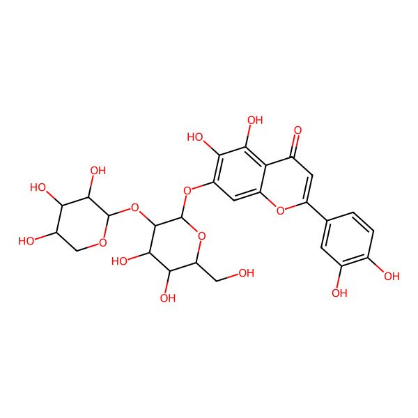 2D Structure of 7-[(2S,3R,4S,5S,6R)-4,5-dihydroxy-6-(hydroxymethyl)-3-[(2S,3R,4S,5R)-3,4,5-trihydroxyoxan-2-yl]oxyoxan-2-yl]oxy-2-(3,4-dihydroxyphenyl)-5,6-dihydroxychromen-4-one