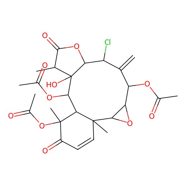 2D Structure of [(1S,2R,4S,5R,7S,8R,11R,12R,13S,14S,15S)-13,15-diacetyloxy-7-chloro-12-hydroxy-1,11,15-trimethyl-6-methylidene-10,16-dioxo-3,9-dioxatetracyclo[12.4.0.02,4.08,12]octadec-17-en-5-yl] acetate