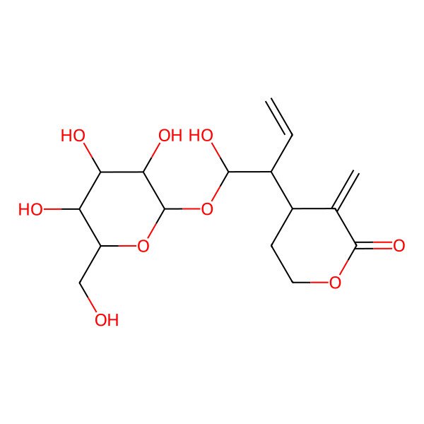 2D Structure of 4-[1-Hydroxy-1-[3,4,5-trihydroxy-6-(hydroxymethyl)oxan-2-yl]oxybut-3-en-2-yl]-3-methylideneoxan-2-one