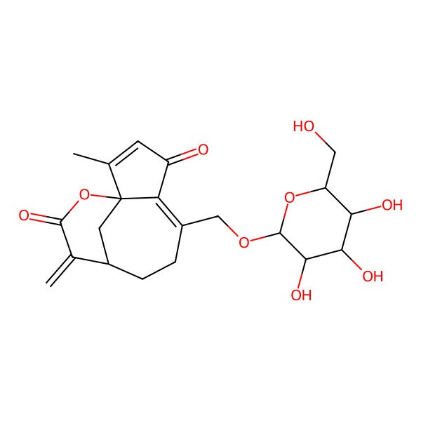 2D Structure of (1S,9R)-2-methyl-10-methylidene-6-[[(2R,3R,4S,5S,6R)-3,4,5-trihydroxy-6-(hydroxymethyl)oxan-2-yl]oxymethyl]-12-oxatricyclo[7.3.1.01,5]trideca-2,5-diene-4,11-dione