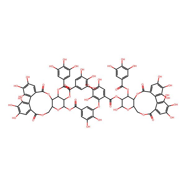 2D Structure of [(10R,11S,12R,15R)-3,4,5,13,21,22,23-heptahydroxy-8,18-dioxo-11-(3,4,5-trihydroxybenzoyl)oxy-9,14,17-trioxatetracyclo[17.4.0.02,7.010,15]tricosa-1(23),2,4,6,19,21-hexaen-12-yl] 2-[5-[[(10R,11S,12R,13S,15R)-3,4,5,21,22,23-hexahydroxy-8,18-dioxo-11,12-bis[(3,4,5-trihydroxybenzoyl)oxy]-9,14,17-trioxatetracyclo[17.4.0.02,7.010,15]tricosa-1(23),2,4,6,19,21-hexaen-13-yl]oxycarbonyl]-2,3-dihydroxyphenoxy]-3,4,5-trihydroxybenzoate
